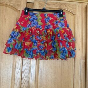 Abercrombie & Fitch Vibrant Red and Blue Floral Mini Skirt
